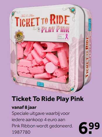 Aanbiedingen Ticket to ride play pink - Days of Wonder - Geldig van 02/10/2021 tot 05/12/2021 bij Intertoys