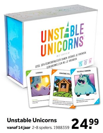 Aanbiedingen Unstable unicorns - Asmodee - Geldig van 02/10/2021 tot 05/12/2021 bij Intertoys