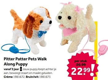 Aanbiedingen Pitter patter pets walk along puppy crème - Addo - Geldig van 02/10/2021 tot 05/12/2021 bij Intertoys