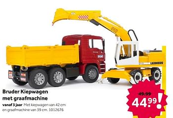 Aanbiedingen Bruder kiepwagen met graafmachine - Bruder - Geldig van 02/10/2021 tot 05/12/2021 bij Intertoys