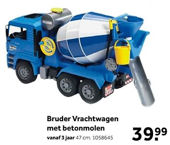 Aanbiedingen Bruder vrachtwagen met betonmolen - Bruder - Geldig van 02/10/2021 tot 05/12/2021 bij Intertoys