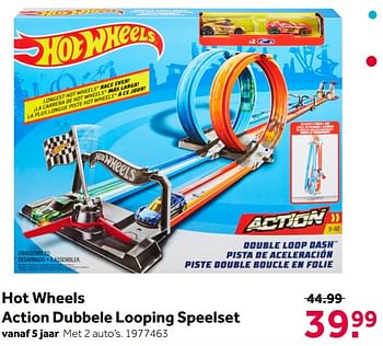 Aanbiedingen Hot wheels action dubbele looping speelset - Hot Wheels - Geldig van 02/10/2021 tot 05/12/2021 bij Intertoys