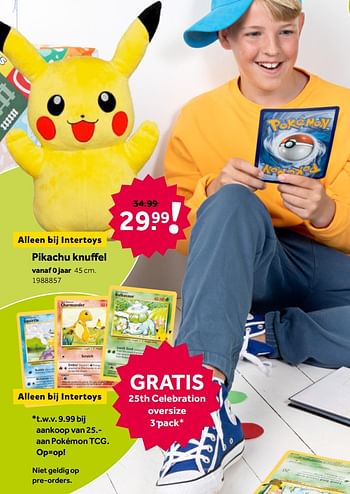 Aanbiedingen Pikachu knuffel - Pokemon - Geldig van 02/10/2021 tot 05/12/2021 bij Intertoys