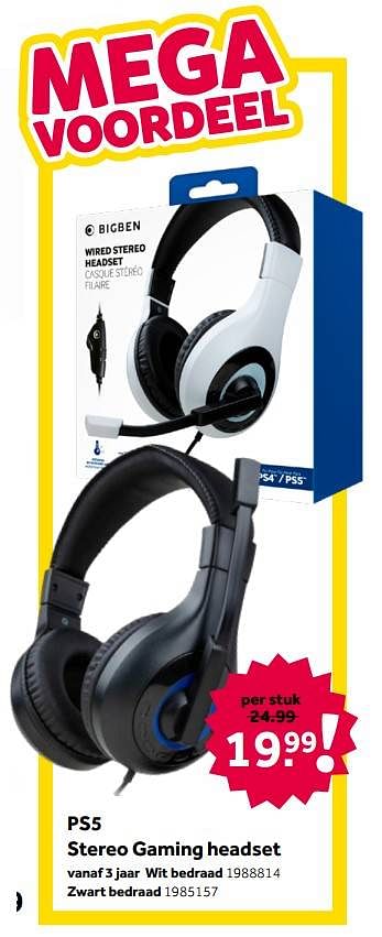 Aanbiedingen Bigben ps5 stereo gaming headset wit bedraad - BIGben - Geldig van 02/10/2021 tot 05/12/2021 bij Intertoys