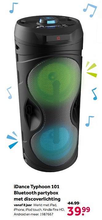 Aanbiedingen Idance typhoon 101 bluetooth partybox met discoverlichting - I Dance - Geldig van 02/10/2021 tot 05/12/2021 bij Intertoys