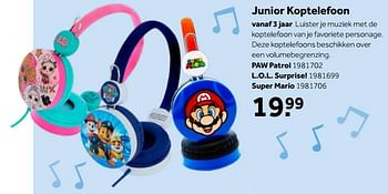 Aanbiedingen Junior koptelefoon paw patrol - OTL Technologies - Geldig van 02/10/2021 tot 05/12/2021 bij Intertoys