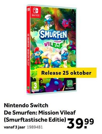 Aanbiedingen Nintendo switch de smurfen mission vileaf smurftastische editie - MicroÃ¯ds - Geldig van 02/10/2021 tot 05/12/2021 bij Intertoys