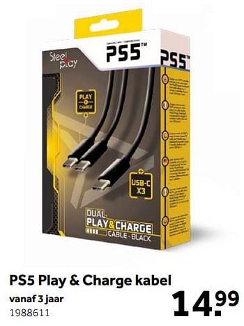 Aanbiedingen Ps5 play + charge kabel - Steelplay - Geldig van 02/10/2021 tot 05/12/2021 bij Intertoys