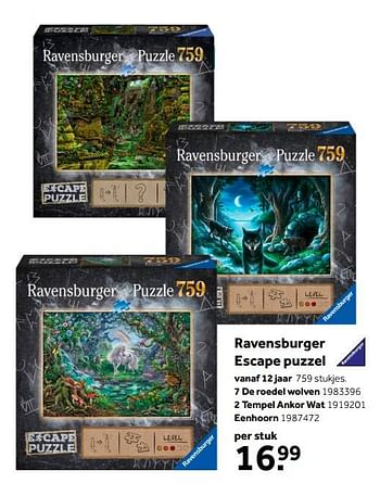 Aanbiedingen Ravensburger escape puzzel 7 de roedel wolven - Ravensburger - Geldig van 02/10/2021 tot 05/12/2021 bij Intertoys