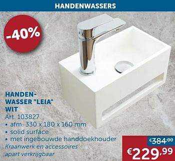 Aanbiedingen Handenwasser leia wit - Geldig van 19/10/2021 tot 15/11/2021 bij Zelfbouwmarkt