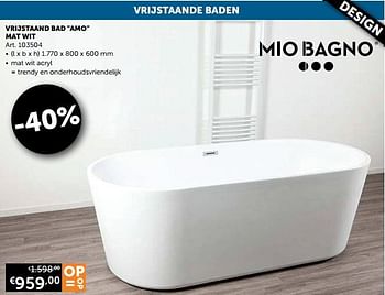 Aanbiedingen Vrijstaand bad amo mat wit - Mio Bagno - Geldig van 19/10/2021 tot 15/11/2021 bij Zelfbouwmarkt