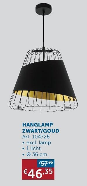 Aanbiedingen Hanglamp zwart-goud - Geldig van 19/10/2021 tot 15/11/2021 bij Zelfbouwmarkt