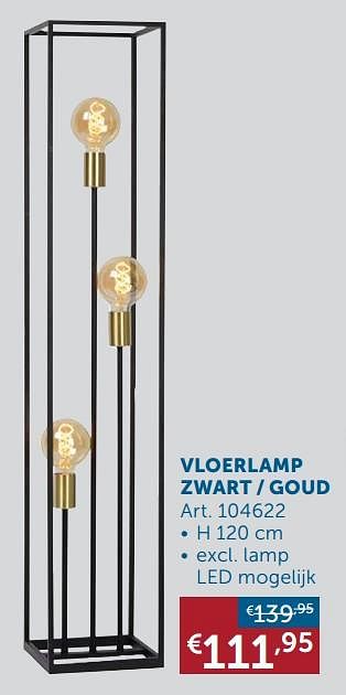 Aanbiedingen Vloerlamp zwart - goud - Geldig van 19/10/2021 tot 15/11/2021 bij Zelfbouwmarkt