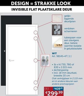 Aanbiedingen Invisible flat plaatsklare deur wit - Geldig van 19/10/2021 tot 15/11/2021 bij Zelfbouwmarkt