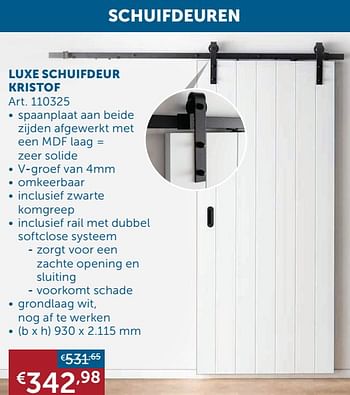 Aanbiedingen Luxe schuifdeur kristof - Geldig van 19/10/2021 tot 15/11/2021 bij Zelfbouwmarkt