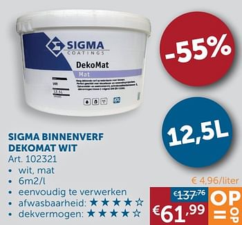 Aanbiedingen Sigma binnenverf dekomat wit - Sigma - Geldig van 19/10/2021 tot 15/11/2021 bij Zelfbouwmarkt