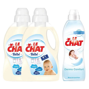 Aanbiedingen Le Chat Wasmiddel Baby&Wasverzachter Dermo Comfort Voordeel Pakket - Geldig van 16/10/2021 tot 16/10/2021 bij Plein
