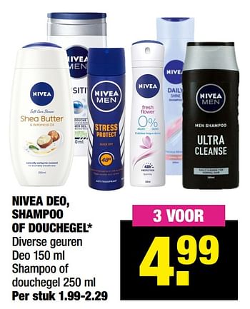 Aanbiedingen Nivea deo shampoo of douchegel - Nivea - Geldig van 25/10/2021 tot 07/11/2021 bij Big Bazar