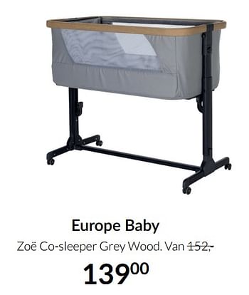 Aanbiedingen Europe baby zoë co-sleeper grey wood - Europe baby - Geldig van 19/10/2021 tot 15/11/2021 bij Babypark