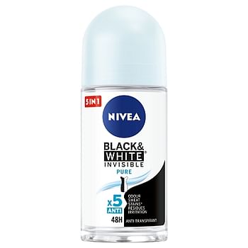 Aanbiedingen Nivea Deodorant Roller Black en White Pure 50ml - Geldig van 24/10/2021 tot 21/01/2022 bij Drogisterij.net
