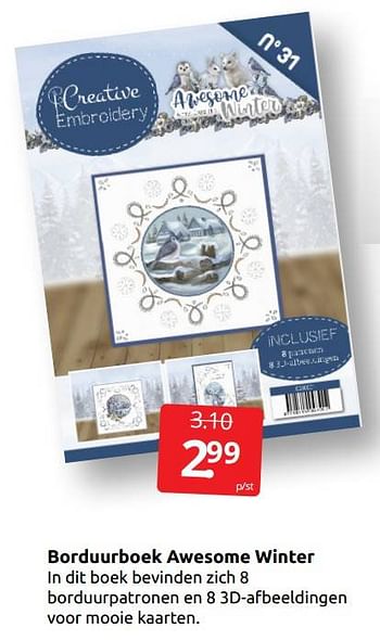 Aanbiedingen Borduurboek awesome winter - Huismerk - Boekenvoordeel - Geldig van 24/10/2021 tot 30/10/2021 bij Boekenvoordeel