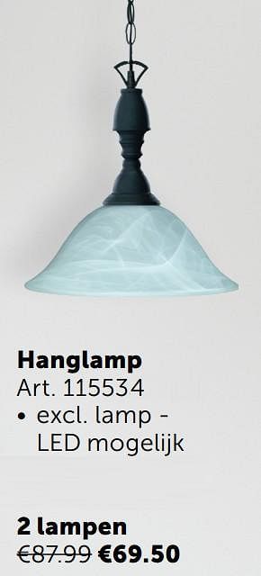 Aanbiedingen Hanglamp 2 lampen - Geldig van 02/11/2021 tot 29/11/2021 bij Zelfbouwmarkt