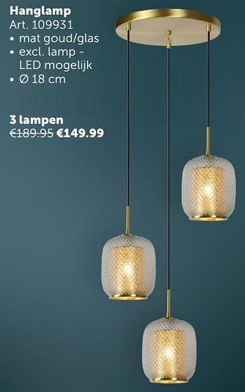 Aanbiedingen Hanglamp 3 lampen - Geldig van 02/11/2021 tot 29/11/2021 bij Zelfbouwmarkt