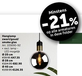 Aanbiedingen Hanglamp zwart-goud- smoke glas - Geldig van 02/11/2021 tot 29/11/2021 bij Zelfbouwmarkt