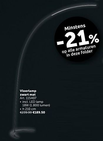 Aanbiedingen Vloerlamp zwart mat - Geldig van 02/11/2021 tot 29/11/2021 bij Zelfbouwmarkt