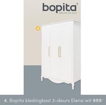 Aanbiedingen Bopita kledingkast 3-deurs elena wit - Bopita - Geldig van 24/10/2021 tot 30/10/2021 bij Baby & Tiener Megastore