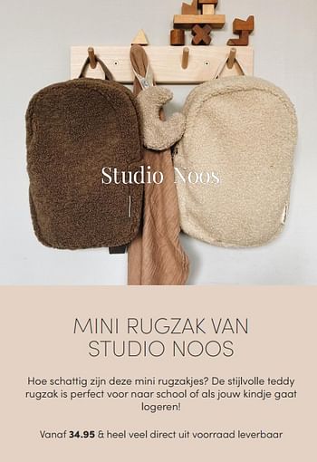 Aanbiedingen Mini rugzak studio noos - Studio Noos - Geldig van 24/10/2021 tot 30/10/2021 bij Baby & Tiener Megastore