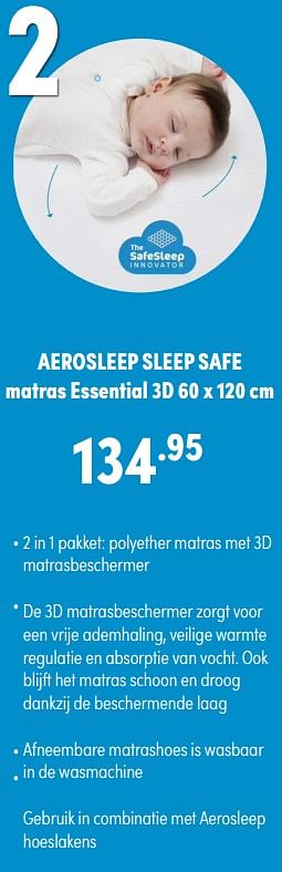 Aanbiedingen Aerosleep sleep safe matras essential - Aerosleep - Geldig van 24/10/2021 tot 30/10/2021 bij Baby & Tiener Megastore