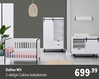 Aanbiedingen Dalton wit 3-delige cabino babykamer - Cabino - Geldig van 24/10/2021 tot 30/10/2021 bij Baby & Tiener Megastore
