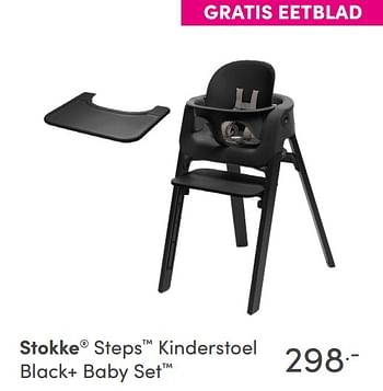 Aanbiedingen Stokke steps kinderstoel black+ baby set - Stokke - Geldig van 24/10/2021 tot 30/10/2021 bij Baby & Tiener Megastore
