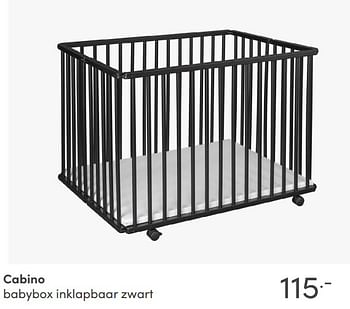 Aanbiedingen Cabino babybox inklapbaar zwart - Cabino - Geldig van 24/10/2021 tot 30/10/2021 bij Baby & Tiener Megastore