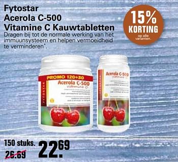 Aanbiedingen Fytostar acerola c-500 vitamine c kauwtabletten - Fytostar - Geldig van 22/10/2021 tot 08/11/2021 bij De Online Drogist