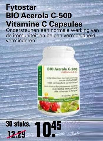 Aanbiedingen Fytostar bio acerola c-500 vitamine c capsules - Fytostar - Geldig van 22/10/2021 tot 08/11/2021 bij De Online Drogist