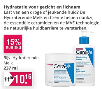 Aanbiedingen Hydraterende melk - CeraVe - Geldig van 22/10/2021 tot 08/11/2021 bij De Online Drogist