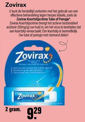 Aanbiedingen Zovirax koortslipcrème tube of pompje - Zovirax - Geldig van 22/10/2021 tot 08/11/2021 bij De Online Drogist