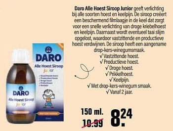 Aanbiedingen Daro alle hoest siroop junior - Daro - Geldig van 22/10/2021 tot 08/11/2021 bij De Online Drogist
