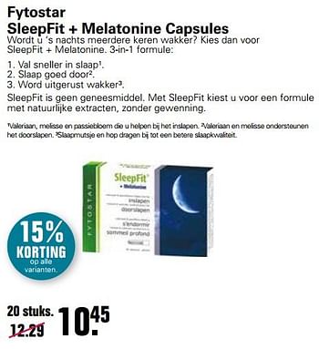 Aanbiedingen Fytostar sleepfit + melatonine capsules - Fytostar - Geldig van 22/10/2021 tot 08/11/2021 bij De Online Drogist