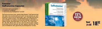 Aanbiedingen Fytostar saffratonine capsules - Fytostar - Geldig van 22/10/2021 tot 08/11/2021 bij De Online Drogist