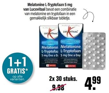 Aanbiedingen Melatonine l-tryptofaan 5 mg van lucovitaal - Lucovitaal - Geldig van 22/10/2021 tot 08/11/2021 bij De Online Drogist