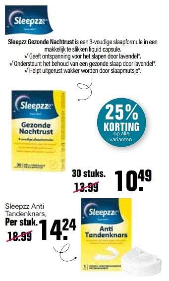 Aanbiedingen Sleepzz gezonde nachtrust - Sleepzz - Geldig van 22/10/2021 tot 08/11/2021 bij De Online Drogist