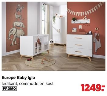Aanbiedingen Europe baby iglo ledikant, commode en kast - Europe baby - Geldig van 25/10/2021 tot 04/12/2021 bij Baby-Dump