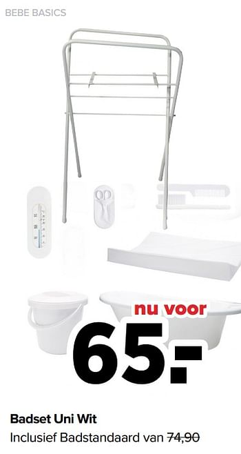 Aanbiedingen Badset uni wit inclusief badstandaard - BÃ©bÃ© Basics - Geldig van 25/10/2021 tot 04/12/2021 bij Baby-Dump