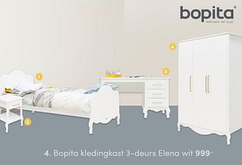 Aanbiedingen Bopita kledingkast 3-deurs elena wit - Bopita - Geldig van 31/10/2021 tot 06/11/2021 bij Baby & Tiener Megastore