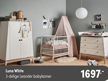 Aanbiedingen Luna white 3-delige leander babykamer - Huismerk - Baby &amp; Tiener Megastore - Geldig van 31/10/2021 tot 06/11/2021 bij Baby & Tiener Megastore