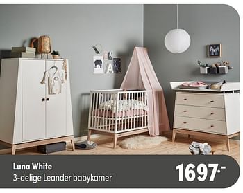 Aanbiedingen Luna white 3-delige leander babykamer - Leander - Geldig van 07/11/2021 tot 13/11/2021 bij Baby & Tiener Megastore