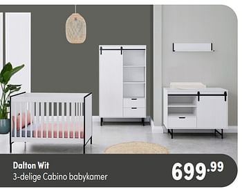 Aanbiedingen Dalton wit 3-delige cabino babykamer - Cabino - Geldig van 07/11/2021 tot 13/11/2021 bij Baby & Tiener Megastore